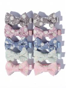 10pcs Solid Color Embroidered Bow Hair Clips, Spring/Summer Travel & Daily Outfit Accessories - Mixed color - View 13
