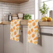 2 pièces Serviettes de cuisine Imprimé feuilles d'automne tombées en microfibre, Style aquarelle 40*60cm Chiffon rectangulaire, Nappe, Serviette de main, Décoration de cuisine, Cadeau de pendaison de crémaillère pour les voisins, Serviettes de cuisine et chiffon, Décoration de la maison - Roux - Voir 10