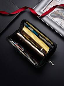 SHABILI 1pc Solid Color PU Large Capacity Zipper Business Wallet Clutch Phone Bag For Men, Commuting, Student, Daily Use - Black - View 3
