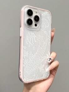 1個極簡線條海洋鯨魚圖案撞色 3合1 粉色邊框透明防滑軟手機殼 適用於 iPhone 11/12/13/14/15/16 Pro Max - 彩色 - 查看 4