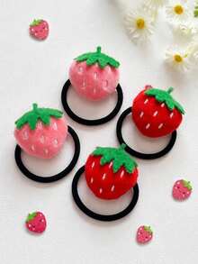 4pcs Girls Cute Strawberry Hair Ties, Non-Damaging High Elasticity Daily Versatile Hair Accessories - Multicolor - View 8