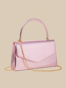 1 Piece White PU Material Flap Clutch Bag With Luxury Metal Decoration, Showing Fashion And Elegance, Suitable For Holding, Carrying, Wearing On The Shoulder Or Crossbody, P - 象牙色 - 查看 7