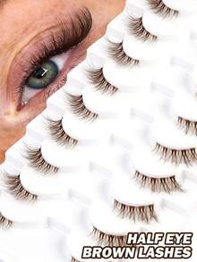 MAANGE 10 pares de pestañas postizas de estilo zorro de media mirada con tallo transparente, 4-14mm, aspecto natural de raza mixta, estilo de dibujos animados, pestañas postizas cortas y suaves de pelo de visón sintético 3D, pestañas postizas ligeras y esponjosas de estilo cruzado, que agrandan los ojos y alargan las colas de los ojos, adecuadas para uso diario, viajes de mujeres, fiestas, trabajo y otras ocasiones, pestañas postizas, pestañas postizas en tira - Marrón - Ver 3