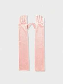 1 Pair Women's Black Gold Velvet Evening Party Sexy Gloves - Black - View 4