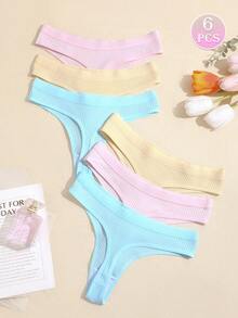 6 قطع/مجموعة سراويل داخلية مضلعة مريحة بتصميم ثونغ G-String T-Back بدون خياطة، سراويل داخلية نسائية مثلثة مثيرة ومريحة - متعدد الألوان - مشاهدة 8