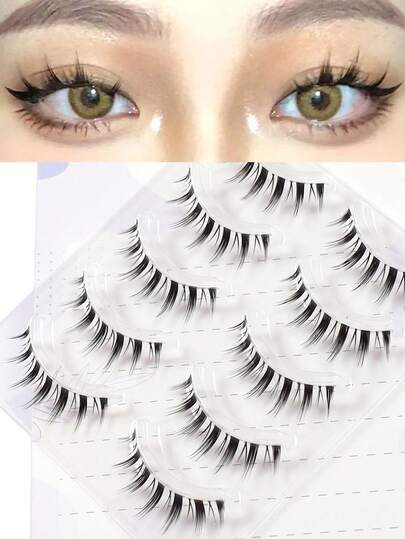 5 Pairs Big Demon European & American Style False Eyelashes, Thick & Extra Long, Full Glam Makeup, Transparent Band, Thin Whole Lash Strip
