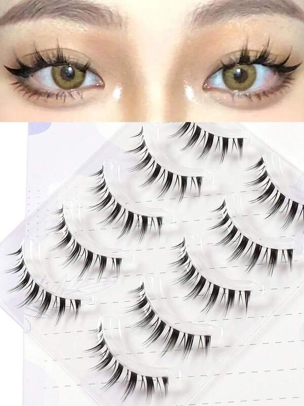 5 Pairs Big Demon European & American Style False Eyelashes, Thick & Extra Long, Full Glam Makeup, Transparent Band, Thin Whole Lash Strip