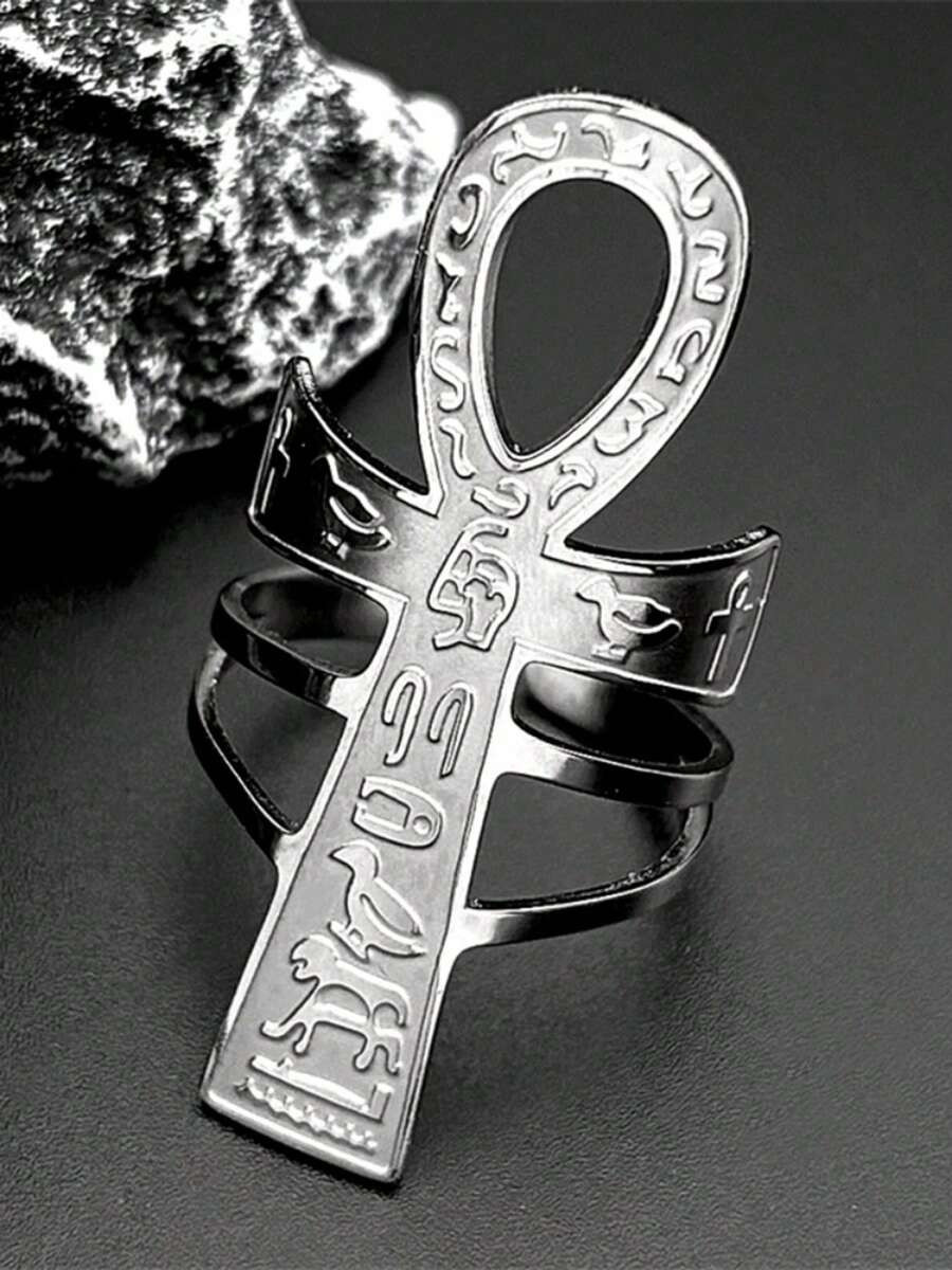 Egyptian Ankh Cross Key Of Life Adjustable Open Rings For Women Men Stainless Steel Mythology Animal Rune Finger Ring Jewelry - Ring - View 1