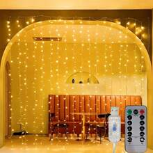 1 pieza Luces LED de cortina con 8 modos alimentadas por USB para ambiente festivo interior, decoración colgante para bodas, fiesta de cumpleaños, dormitorio, ventana, decoración de pared de fondo de sala de estar (control remoto no incluido, batería no incluida) - Luz de cortina USB - Ver 13