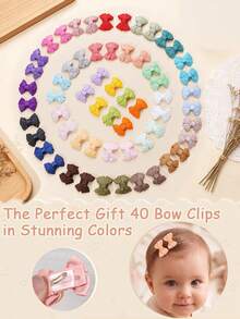 40pcs Baby Hair Clips, Mini Snap Clips, Pastel Color, Bow Decor, Suitable For Baby Girls, Non-Slip Barrettes, Especially Suitable For Newborns With Fine Soft Hair, Holiday Party Baby Hair Accessories - Multicolor - View 11