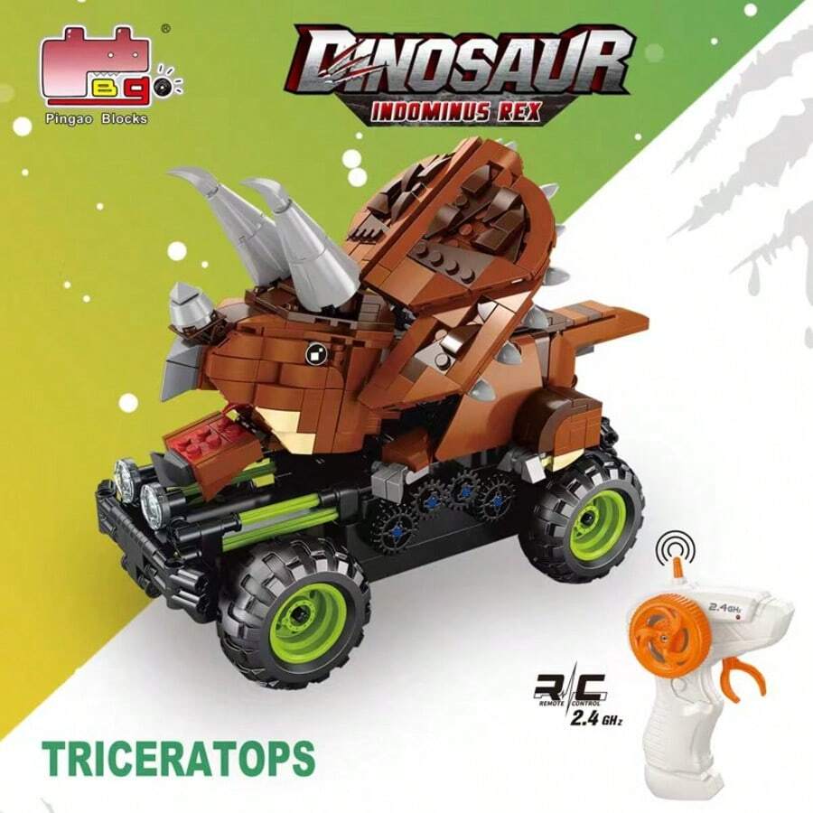 WPOXH B Dinosaur Toy Car That Can Be Remotely Operated. This All Terrain Off-Road Vehicle Is Equipped With A 2.4GHz Remote System, Decorative Components For Self-Assembled Off-Road Models, And An Ideal Gift For Assembling Toys - Brown Dinosaur Toy Car - View 1
