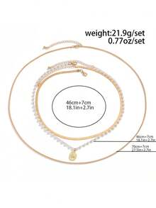 3pcs Vintage Rose Gold Men's Multi-Layer Necklace Set With Pearl And Sun Round Pendant, Autumn Street Date Gift Jewelry For Men - Gold - View 8