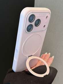 1pc Transparent Window Camera Protection Skin-Friendly Metal Magnetic Ring Stand Phone Case Compatible With IPhone 17 Pro Max 17 Pro 16 15 Pro Max Soft Silicone Back Cover - Pink - View 3
