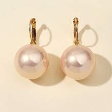 1 Pair Elegant Gentle Pink French Style Large Pearl Resin Earrings, Vintage Fashion Multi-Color Large Pearl Metal Ear Clips Ear Drops, Suitable For Women's Daily Wear, Dating, Commuting, Vacation, Gentle Atmosphere Faux Pearl Earrings - KC Gold Earrings - View 4