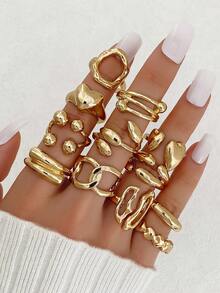 Juego de 10 anillos asimétricos de lujo - Amarillo Oro - Ver 2