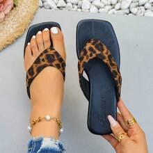 Women's Open Toe Leopard Print Flat Sandals, Simple And Fashionable Design, Suitable For Summer And Early Autumn, Perfect For Shopping And Dating - Black - View 1