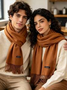 120g-150g Plain Polyester Pashmina Scarf With Unisex Fringes - 焦糖色 - 查看 4