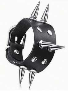 1pc Geometric Pattern Punk Cool Rivet Party PU Leather Bracelet All Seasons - Black - View 20
