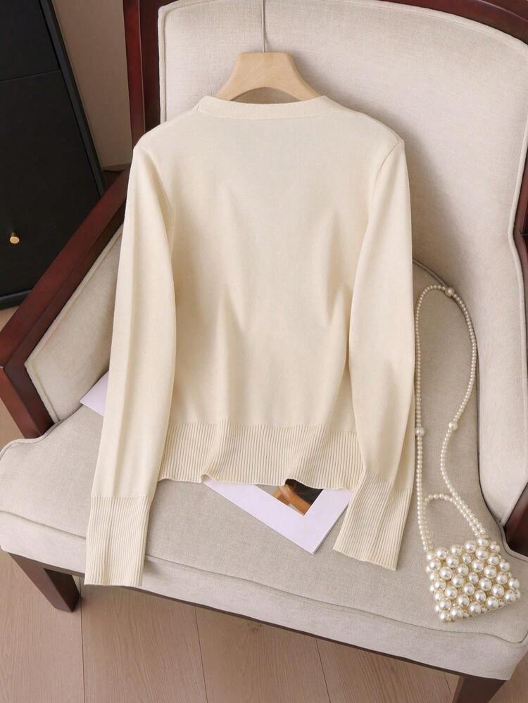 GIGOGOU Women's Casual Solid Color Knit Cardigan For Spring And Autumn - Apricot - View 2