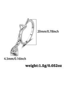 1pc Niche High-End 925 Sterling Silver Synthetic Zirconia Geometric Teardrop Tassel Open Ring, Suitable For Vacation, Party, Wedding - Silver - View 3