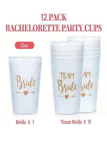 1/12 buah Gelas Plastik Matte Bride Tribe & Bride, Suvenir Pesta, Dekorasi Pesta Pernikahan, Gelas Foil Emas 12oz - Beraneka warna - View 9