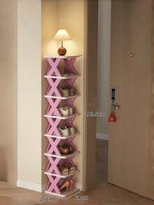 1 pieza Estantería plegable de marco en X multicolor, estantería de almacenamiento de zapatos vertical estrecha apilable, adecuada para uso diario en la entrada, dormitorio y balcón, estantería de almacenamiento independiente, estantería estrecha que ahorra espacio, adecuada para la entrada, dormitorio y apartamento, artículos esenciales para la vuelta a la escuela y la mudanza - Multicolor - Ver 10