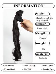 16Inch Wavy Half-Tied Bow Clip In Ponytail Hair Extension Heat Resistant Synthetic Natural Wave With Bow Ponytail Wig - View 5