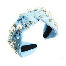 1pc Pearl & Rhinestone Decorated Knotted Headband, Solid Color Fabric Headband, Elegant Non-Slip Women's Daily & Party Hair Accessory - View 13