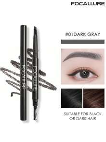 FOCALLURE 0.25g Dual-Ended 3D Eyebrow Pencil, Fine Precise Tip, Smooth Creamy Texture, Long-Lasting Waterproof And Sweat-Resistant, Buildable Natural Shades, Natural Long-Lasting Eyebrow Makeup, Portable Slim Size, Convenient For Outdoor Touch-Ups - #01 Dark Gray - View 2