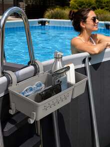 1 Set Upgraded Poolside Storage Basket With Cup Holder, Large Capacity Ground Pool Storage Rack, Hanging Poolside Storage Bag, Suitable For Drinks, Towels, Sunscreen, Goggles, Phone And Swimming Accessories - Multiple Styles - View 8