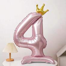 1pc 42 Inch Pink Crown Number 0-9 Balloon - Standing Foil Birthday Decoration, Suitable For Anniversary, Adult Celebration, Halloween Decoration, Christmas Decoration, Animal Theme Birthday Party Setup, Balloon, Birthday Backdrop, Reusable Balloon Garland, Party Supplies, Event Planner, Party Organizer - Pink Crown Standing Number - View 5