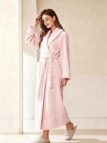 1pc Ultra Soft Long Flannel Bathrobe, Extra Thick, Suitable For Spa, Hotel And Home Use, Unisex, Multi-Color Spring/Autumn Style, Highly Absorbent And Quick Drying, Loose And Comfortable Home Bathrobe - One Size Fits All, Multiple Colors - View 5