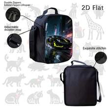 No es un estuche de lápices, correas ajustables para el hombro con cremallera, estampado de motivo de coche de carreras para noches lluviosas en la ciudad, gran capacidad y ligero, adecuado para uso escolar por adolescentes. - Negro - Ver 8