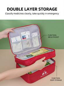1pc Red, Navy Blue, Gray, Green Portable Double-Layer First Aid Kit, Epidemic Prevention And Health Kit, Household Life Saving Kit, Outdoor Emergency Epidemic Prevention And Storage Kit - Multicolor - View 4