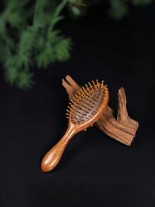 1pc Double-Sided Sandalwood Comb - Fashion Anti-Static Scalp Massage Brush With Round Bristles, Suitable For All Hair Types, Home And Hair Care Essential | Fashion Comb | Wooden Handle - A - View 2