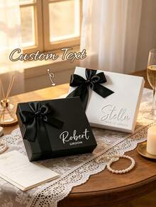1pc Customized Name Gift Box, Personalized Text Luxury Gift Box With Ribbon, Magnetic Closure Bridesmaid/Wedding Proposal Box, Empty Gift Box - Multicolor - View 4