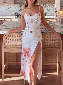 French Romantic Style Pink And White Floral Camisole Nightgown, Perfect For Loungewear And Pajamas - Multicolor - View 3
