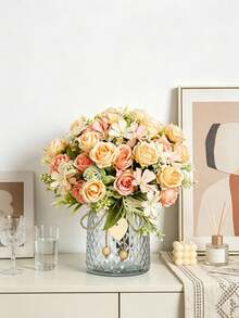 1 Stück künstlicher Rosen- & Hortensienkranz, geeignet für Hochzeit, Zuhause, Zimmer, Esstisch, Feiertagsdekoration, Brautstrauß, Outdoor-Garten DIY Geschenk, Seidenrose, Hochzeitsdekoration, Valentinstagsgeschenk - Pink - Übersicht 8