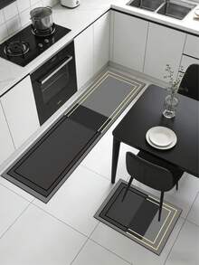 1pc Black Gold Rim Double Layer Frame Diatomaceous Earth Kitchen Mat, 3.5mm Rubber Anti-Slip Bottom, Water-Absorbent & Oil-Resistant, Cushioning & Anti-Fatigue, Dirt-Resistant Rug For Kitchen, Bathroom, Entryway, Living Room - Multicolor - View 2