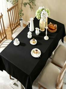 1pc Dust-Proof & Wrinkle-Resistant Rectangular Polyester Solid Color Tablecloth For Dining Room, Kitchen, Coffee Table, Conference Room, Desk, Wedding Banquet, Birthday Party, Home Decor, Study - Black - View 11