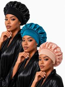 YPGVUO 1pc/2pcs/3pcs/8pcs All-Season Wide-Brim Satin Sleep Cap, Made Of Smooth Satin Fabric, Minimalist Gentle Style, Elastic Headband Design For Comfort And Anti-Static, Suitable For Sleeping, SPA And Home Use, Multiple Colors Available - Multicolor - View 23