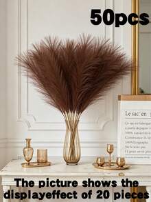 5/20/50pcs Faux Pampas Grass Artificial Reeds Large Tall Fluffy Artificial Fake Flower Bulrush Reed Grass Artificial Plants Boho Decor For Wedding Party Decoration, Home Living Room Bedroom Decor, Vase Arrangement, DIY Photography Props Gift Birthday Graduation, Autumn Decoration, Autumn - Mocha Brown - View 12