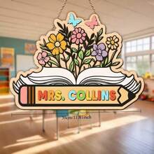 2D Flat Personalized 2D Teacher Door Sign – Customized Book And Floral Classroom Welcome Sign, Back To School And Teacher Appreciation Gift - Multicolor 2 - View 1