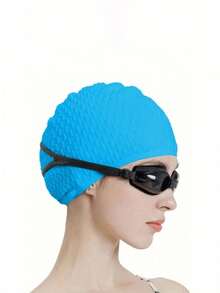 1/10pcs Squishy Silicone Waterproof Swim Cap, Waterdrop Pattern, Oversized Anti-Slip Design, Solid Color Options (Light Purple/Yellow/Gray/Pink/Blue), Summer Style, Unisex Adult For Curly Long Hair Braids Dreadlocks, For Beach Pool Hot Spring Surfing - Multiple Styles - View 6