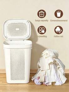 Large Plastic Laundry Basket, Bathroom Dirty Clothes Nordic Style Storage Basket, Large Household Size With Lid, Japanese Style Custom Laundry Basket. - View 5