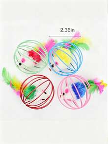 1/4pcs Colorful Cage Mouse Cat Toys With Feathers, Interactive Rolling Ball And Plush Mouse Set, Cat Boredom Relief Self-Play Toys, Keep Your Cat Entertained For Hours - Mouse Toy - View 9