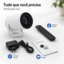 Smart Projetor Portátil HY300 Pro Android Dual WiFi6 Bluetooth 1080P Full HD Suporte 4K Bivolt Mini Projetor para Cinema em Casa Ao Ar Livre Escritório Compatível com Celular Notebook Videogame Entradas USB SD AV Conexão Fácil - Plugue Brasil (127V/220V) - Visão 6