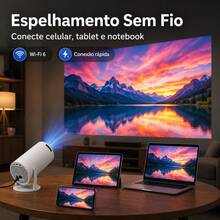 Smart Projetor Portátil HY300 Pro Android Dual WiFi6 Bluetooth 1080P Full HD Suporte 4K Bivolt Mini Projetor para Cinema em Casa Ao Ar Livre Escritório Compatível com Celular Notebook Videogame Entradas USB SD AV Conexão Fácil - Plugue Brasil (127V/220V) - Visão 8