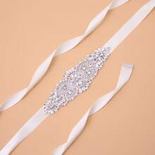 1pc Rhinestone Handmade Bridal Belt - Sliver Applique + Ivory Ribbons - View 2