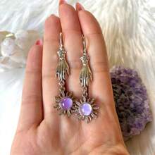 BMOR Silver Sun Evil Eye Earrings, Purple Detail, Mysterious Punk, Gothic Princess, Dark Bold, Edgy Sophisticated, Women Fashion Jewelry Statement Earrings - Gothic Earrings - View 8